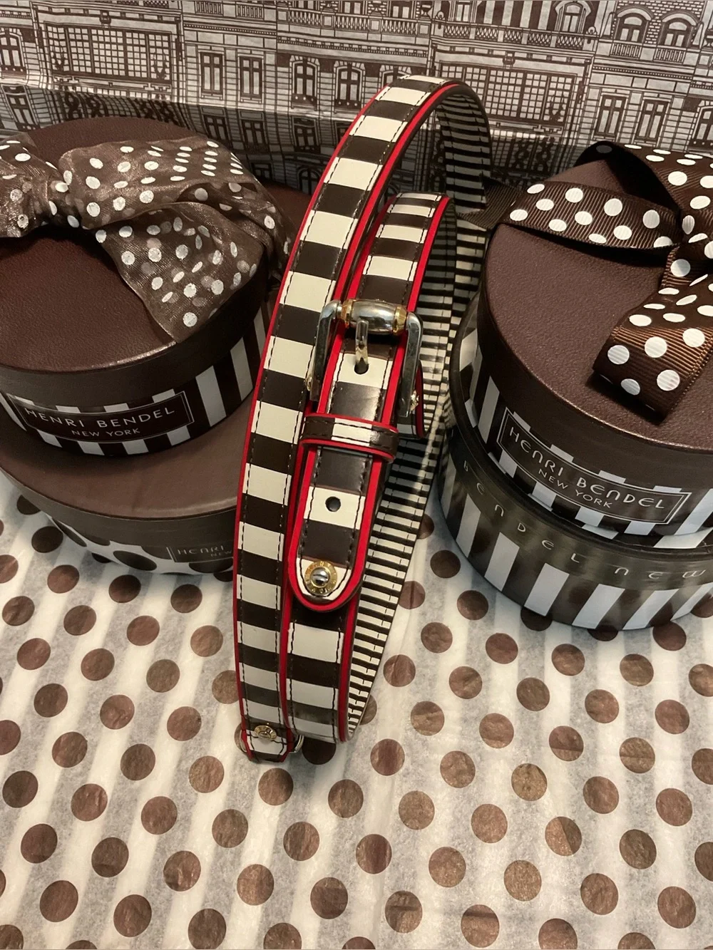 Henri Bendel Leash - Centennial Stripes with Red Trim